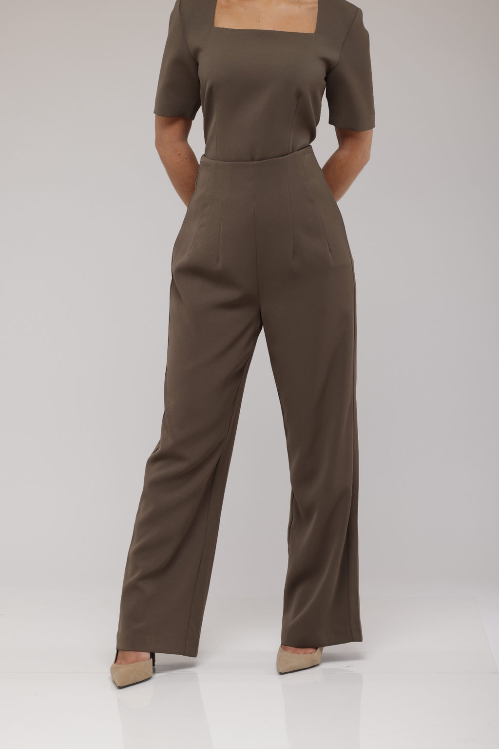 Pantalon structuré taille haute marron glacé
