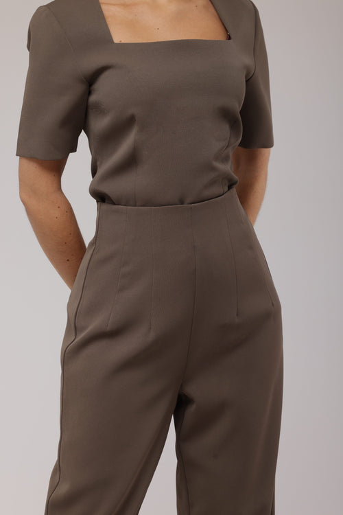 Pantalon structuré taille haute marron glacé